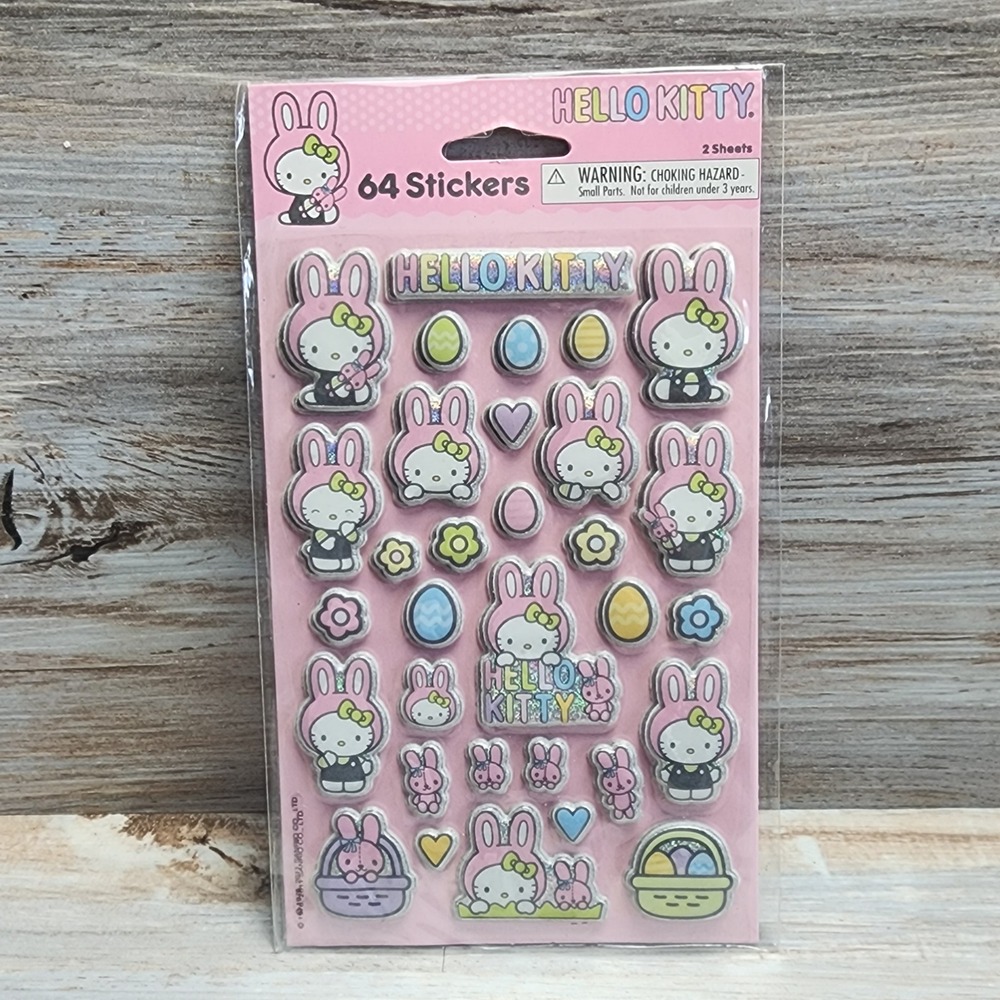 Sanrio Hello Kitty 64 Stickers 2 Sheets Pink Bunny Easter American Greetings